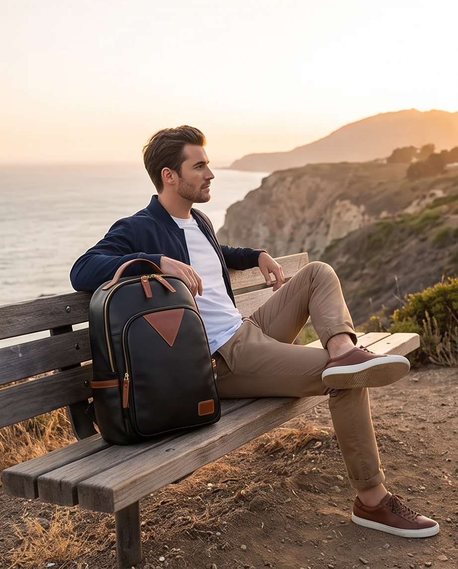 QUQUITO Full Grain Leather Laptop Backpack – Water-Resistant, Breathable & Patina-Developing