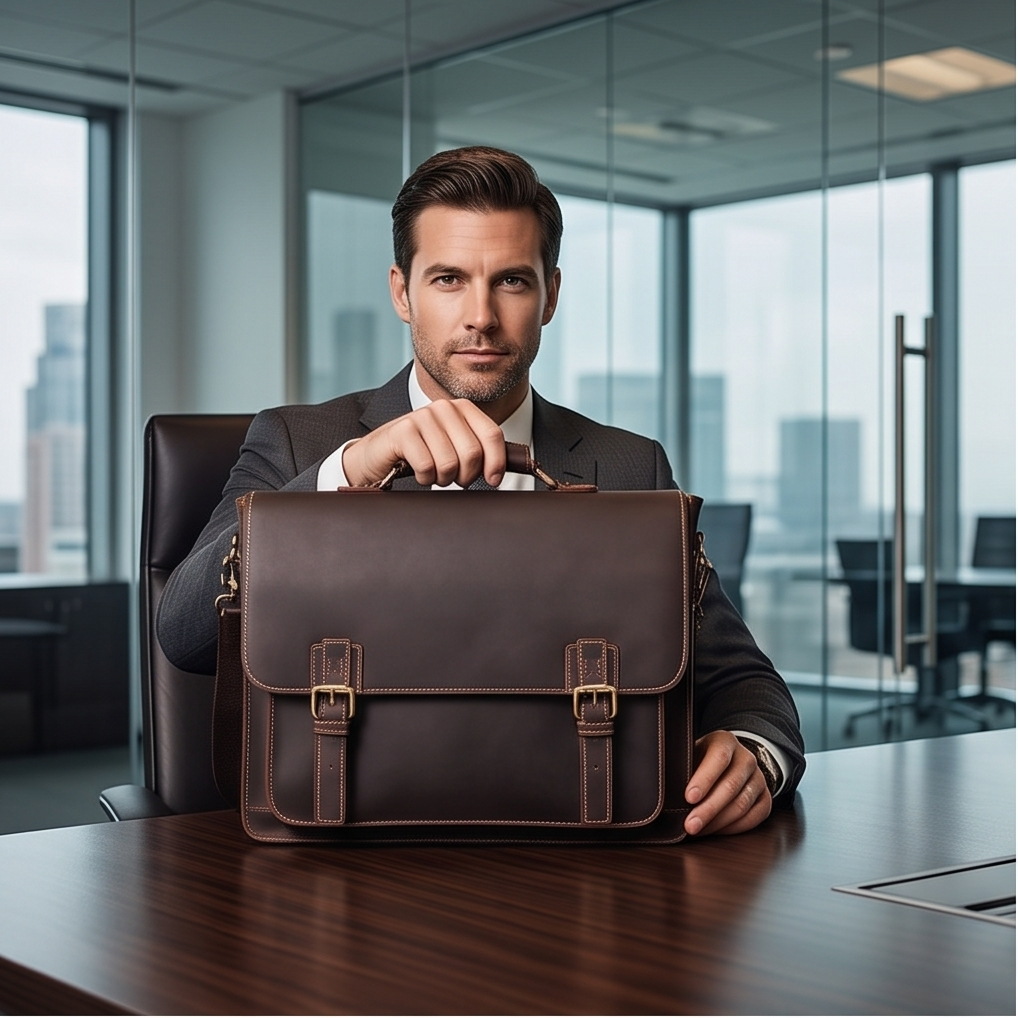 Q-TIGER Genuine Crazy Horse Leather Briefcase – Water-Resistant, Double Buckle & Laptop Messenger