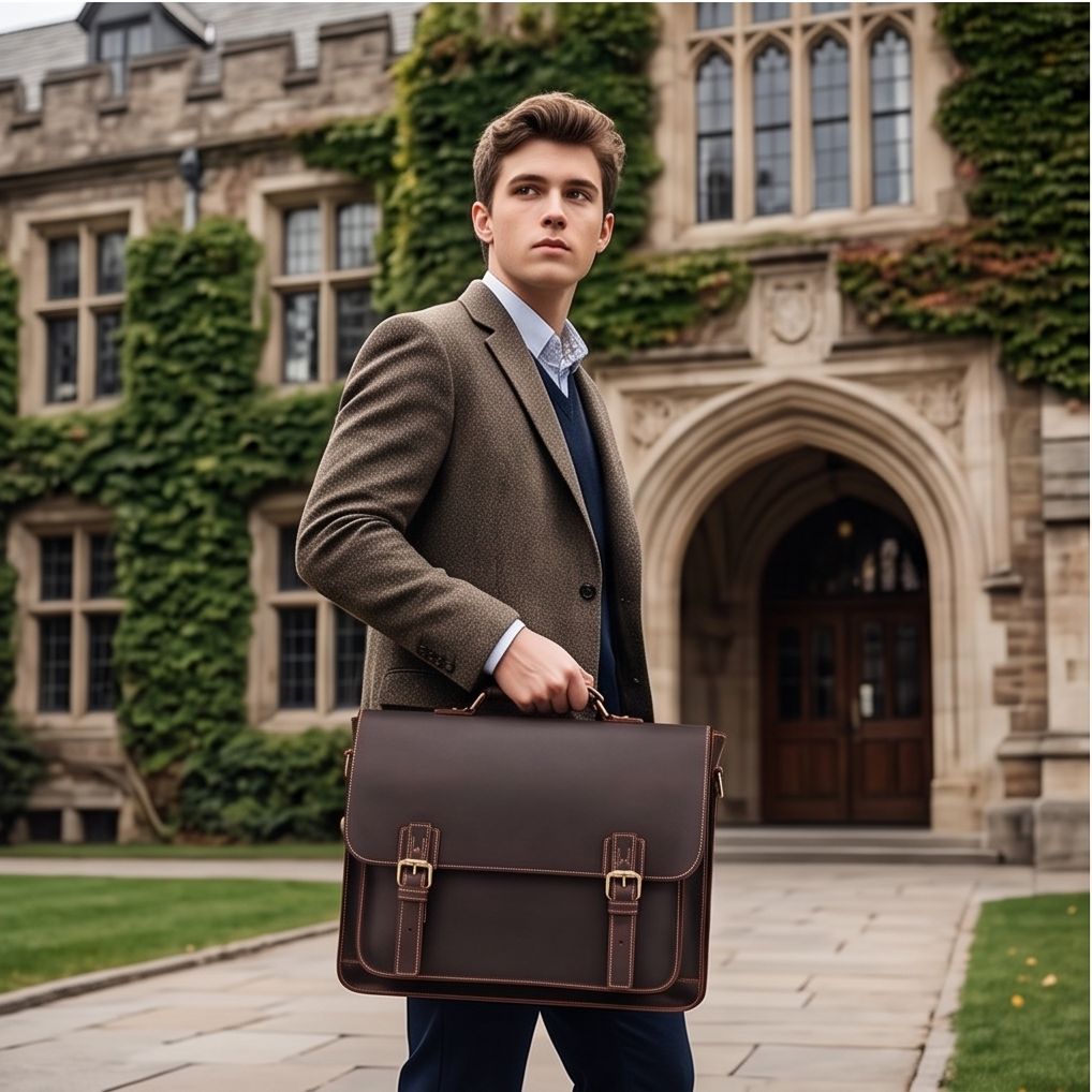 Q-TIGER Genuine Crazy Horse Leather Briefcase – Water-Resistant, Double Buckle & Laptop Messenger