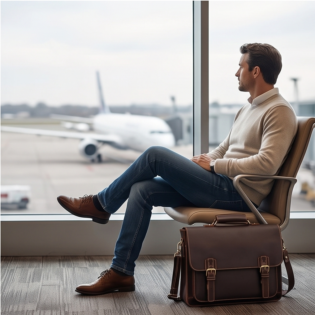 Q-TIGER Genuine Crazy Horse Leather Briefcase – Water-Resistant, Double Buckle & Laptop Messenger