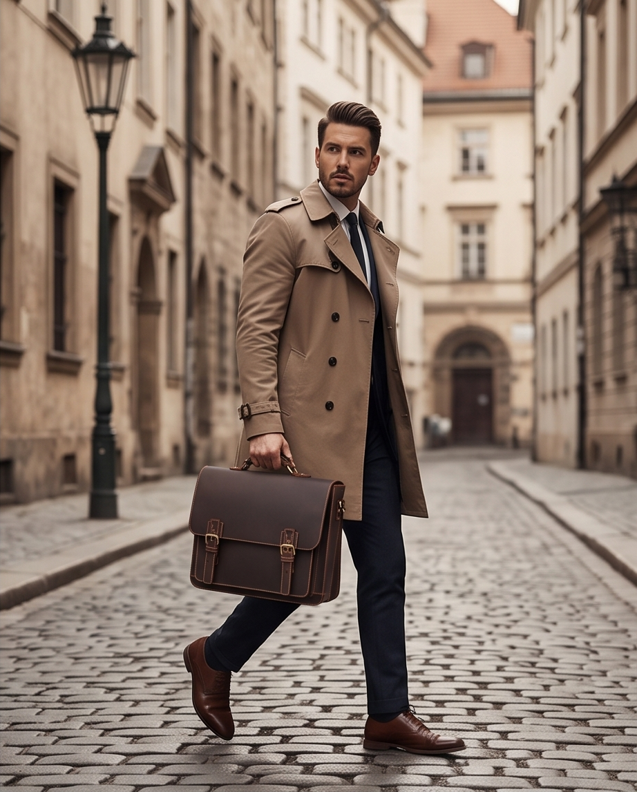 Q-TIGER Genuine Crazy Horse Leather Briefcase – Water-Resistant, Double Buckle & Laptop Messenger