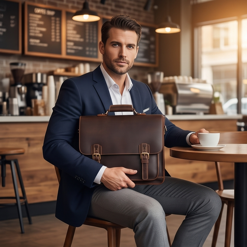 Q-TIGER Genuine Crazy Horse Leather Briefcase – Water-Resistant, Double Buckle & Laptop Messenger