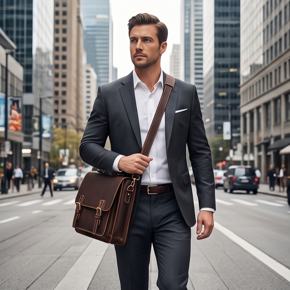 Q-TIGER Genuine Crazy Horse Leather Briefcase – Water-Resistant, Double Buckle & Laptop Messenger