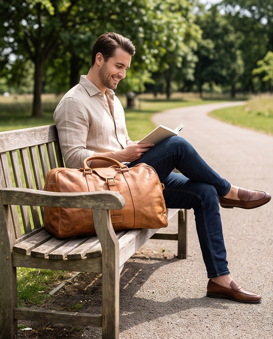 Q-ROVE Italian Leather Duffel Bag – Washed Calfskin, Water-Resistant & Large Capacity