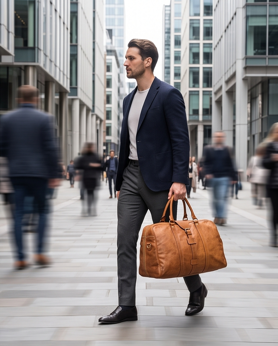 Q-ROVE Italian Leather Duffel Bag – Washed Calfskin, Water-Resistant & Large Capacity
