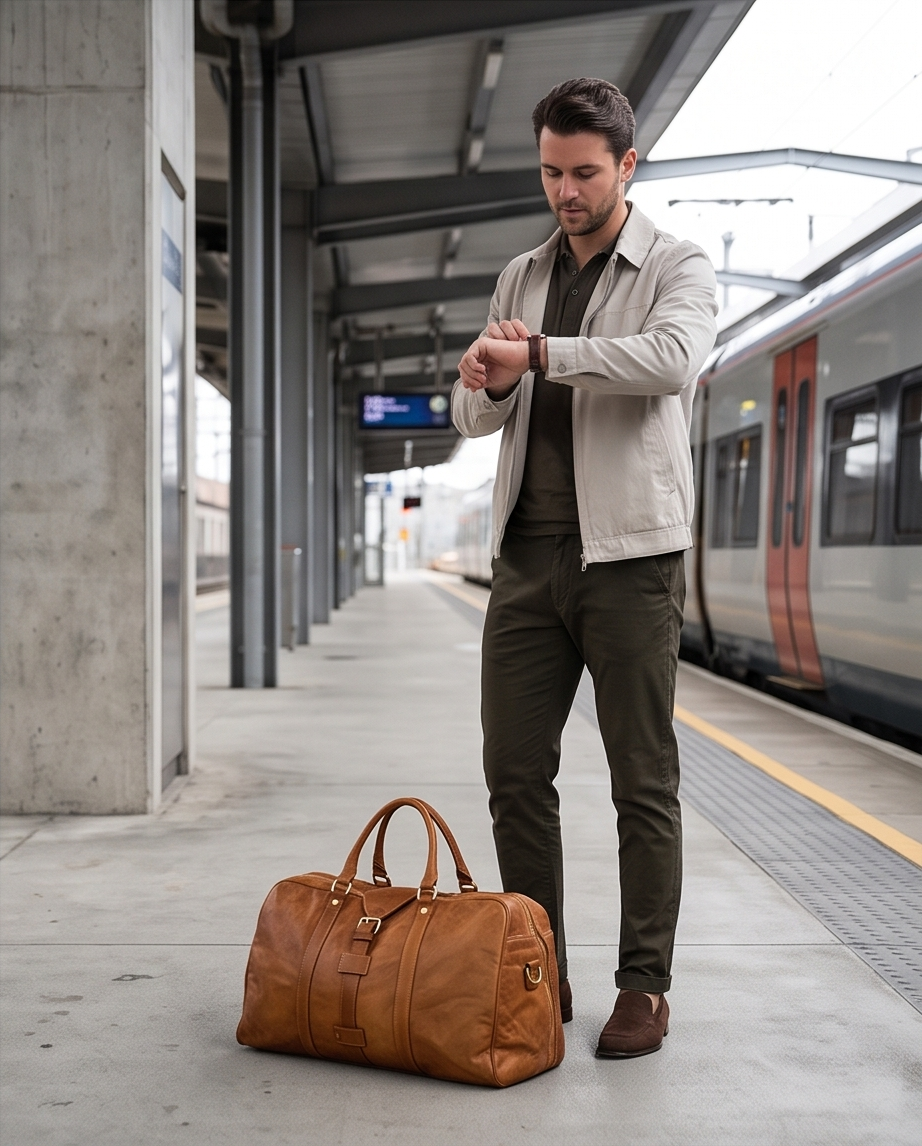 Q-ROVE Italian Leather Duffel Bag – Washed Calfskin, Water-Resistant & Large Capacity