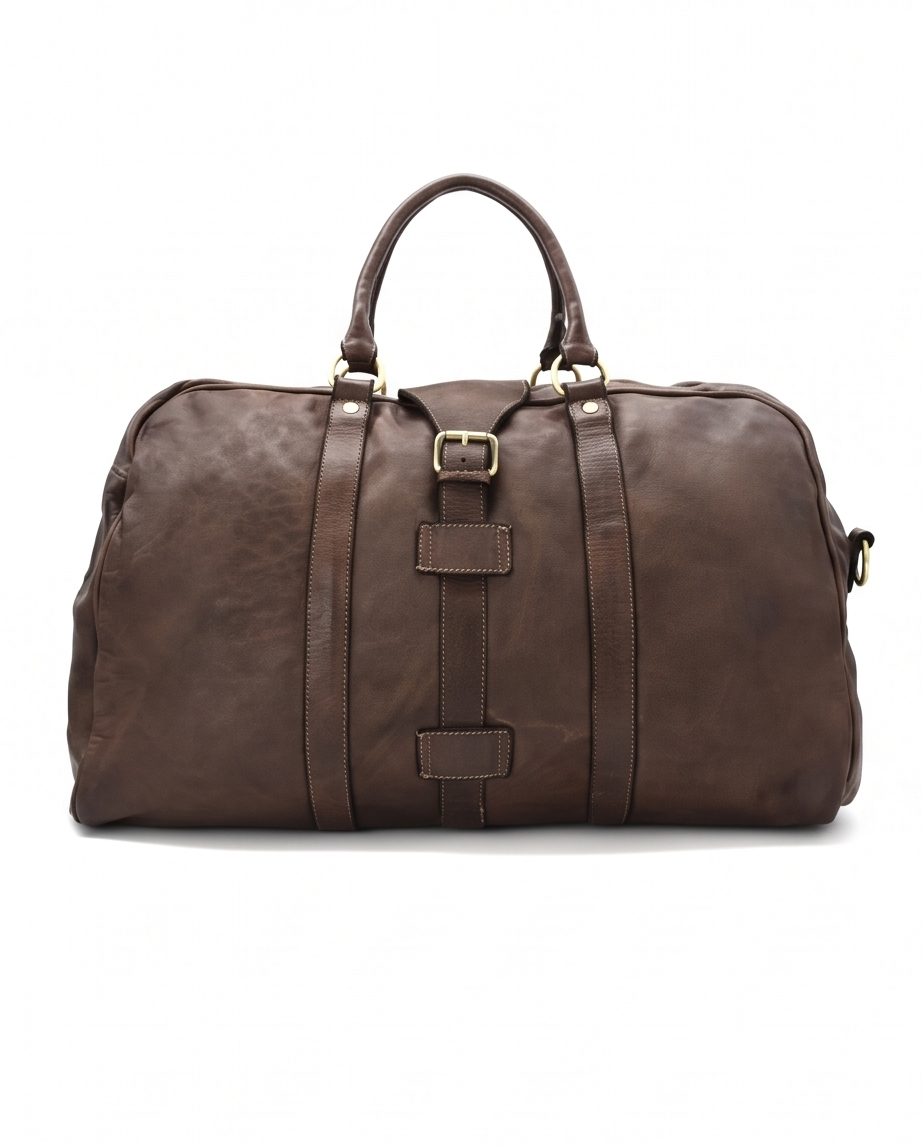 Q-ROVE Italian Leather Duffel Bag – Washed Calfskin, Water-Resistant & Large Capacity