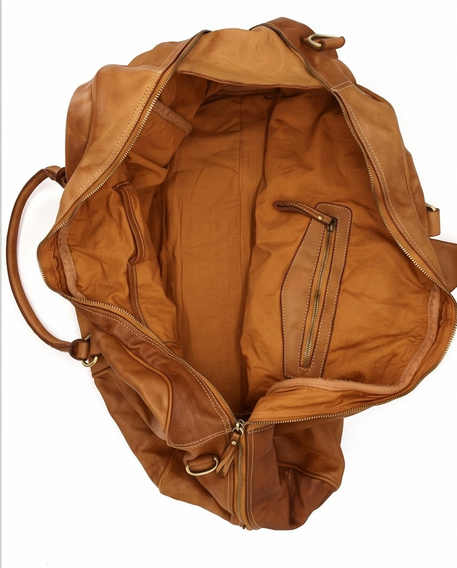 Q-ROVE Italian Leather Duffel Bag – Washed Calfskin, Water-Resistant & Large Capacity