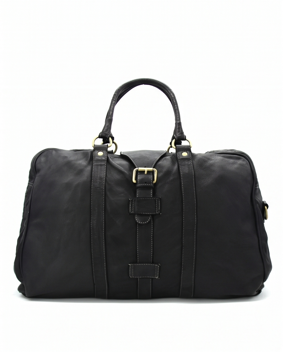 Q-ROVE Italian Leather Duffel Bag – Washed Calfskin, Water-Resistant & Large Capacity