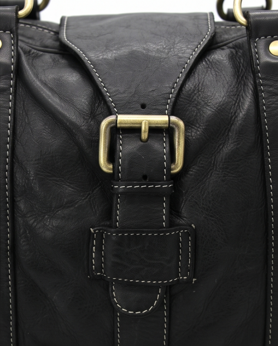 Q-ROVE Italian Leather Duffel Bag – Washed Calfskin, Water-Resistant & Large Capacity