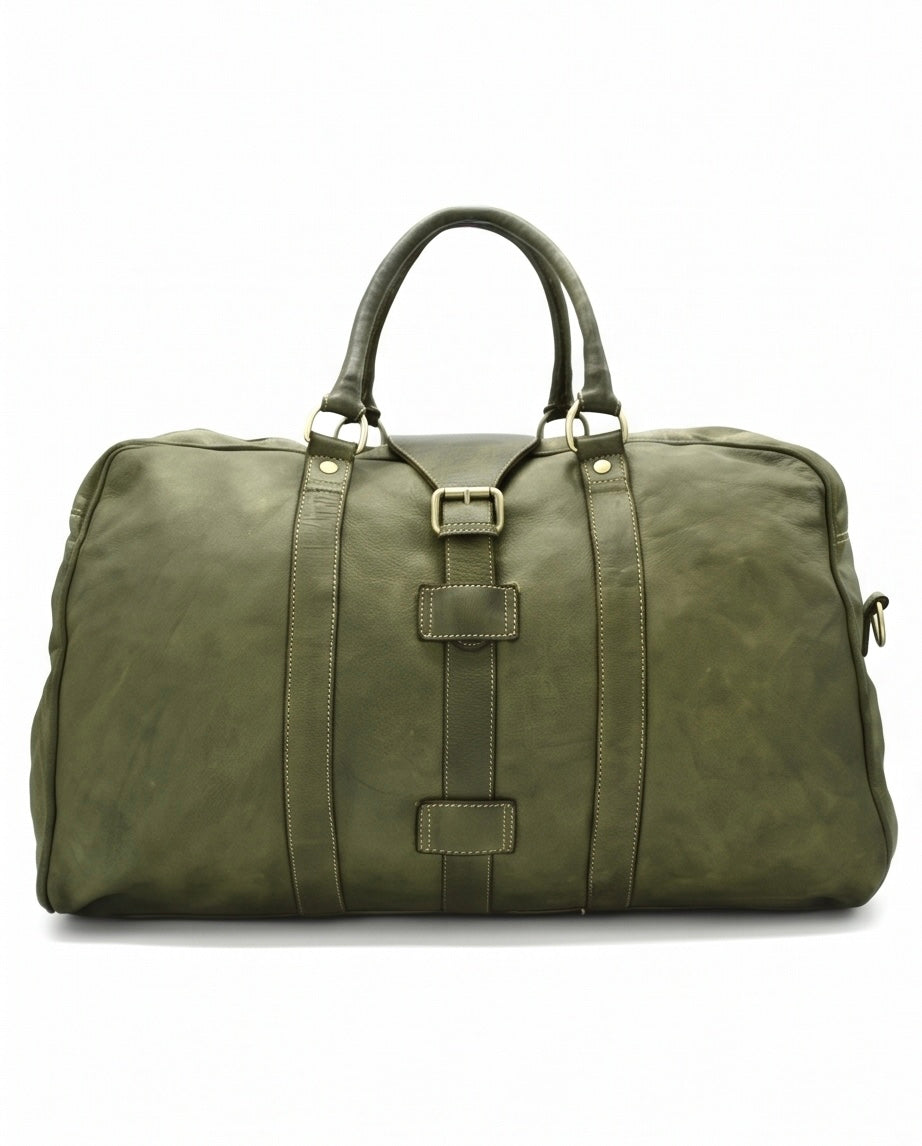 Q-ROVE Italian Leather Duffel Bag – Washed Calfskin, Water-Resistant & Large Capacity