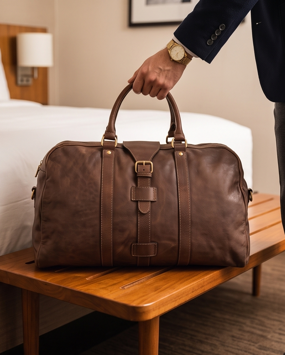 Q-ROVE Italian Leather Duffel Bag – Washed Calfskin, Water-Resistant & Large Capacity