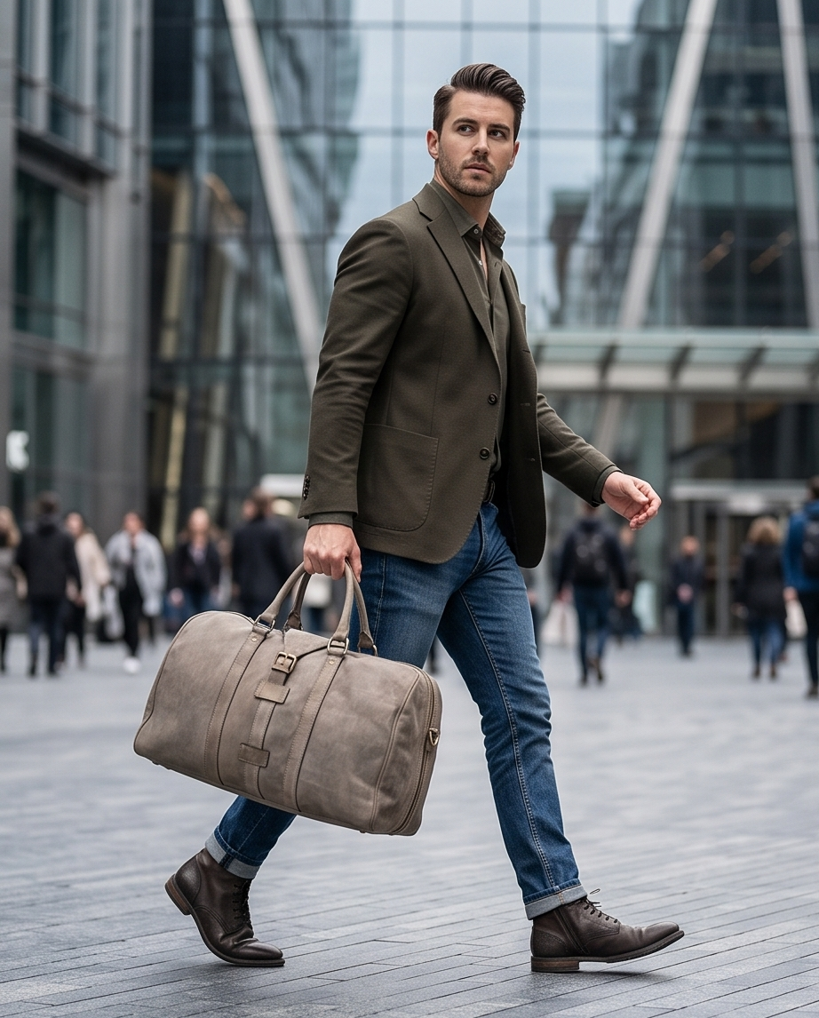 Q-ROVE Italian Leather Duffel Bag – Washed Calfskin, Water-Resistant & Large Capacity