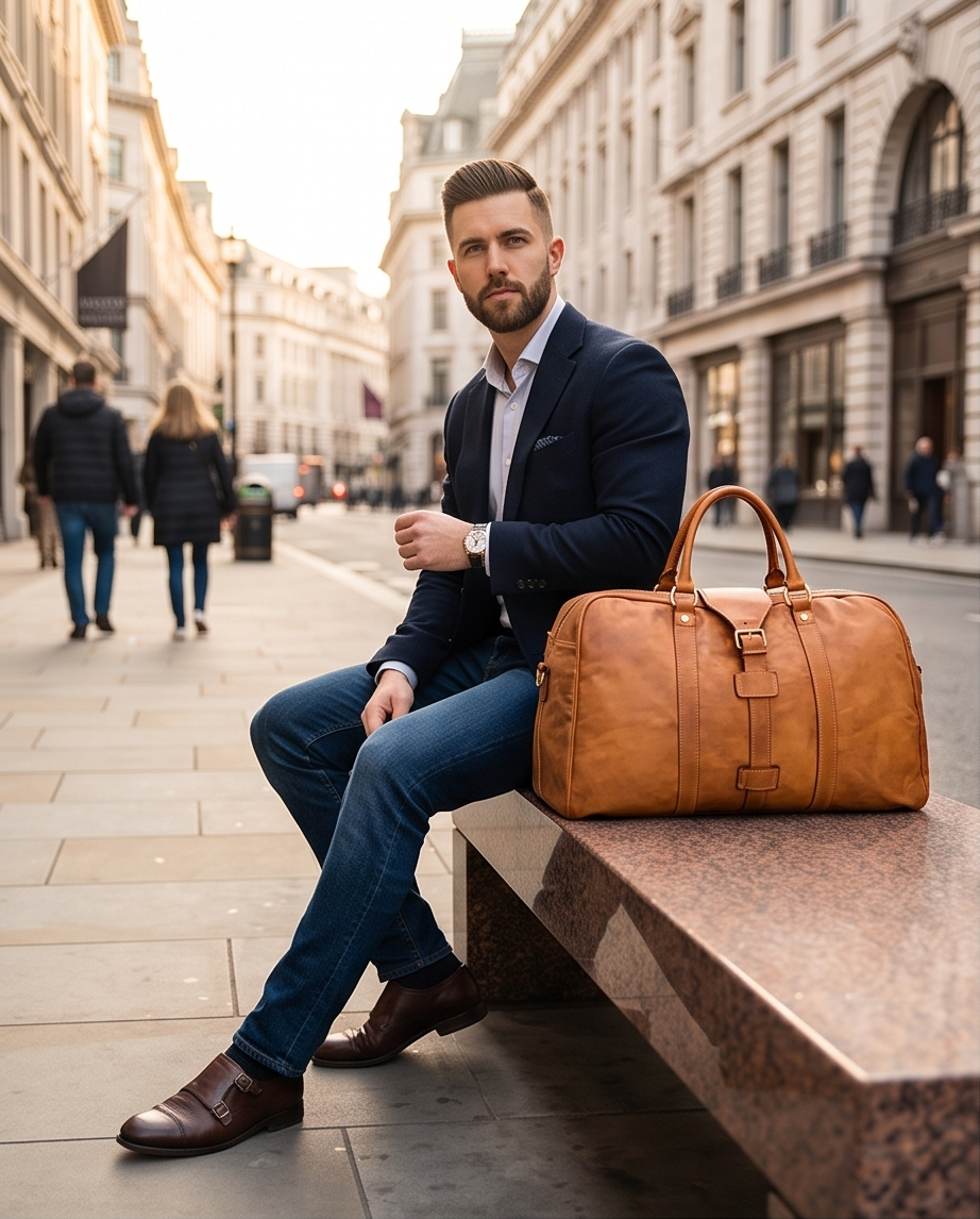 Q-ROVE Italian Leather Duffel Bag – Washed Calfskin, Water-Resistant & Large Capacity