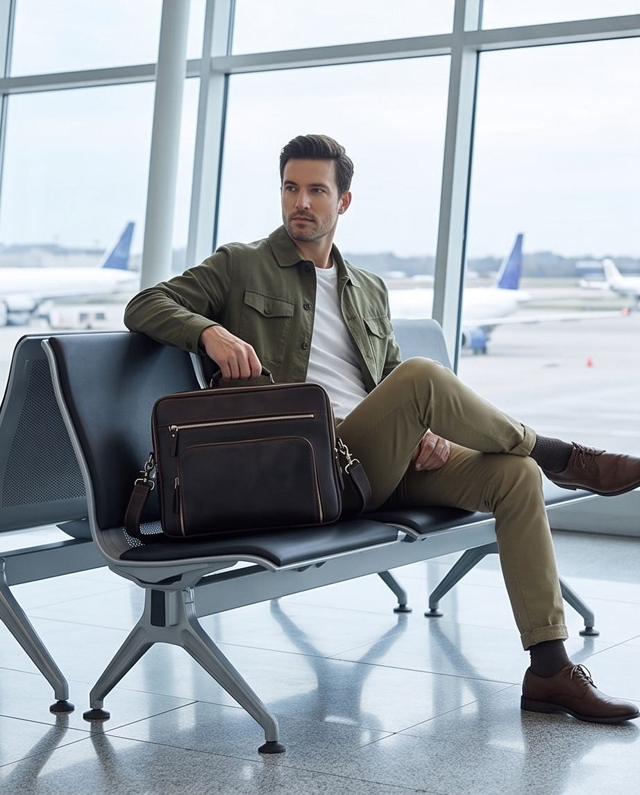 Q-VENTURE Full Grain Leather Laptop Briefcase & Messenger Bag for Men – 15.6" Computer Bag