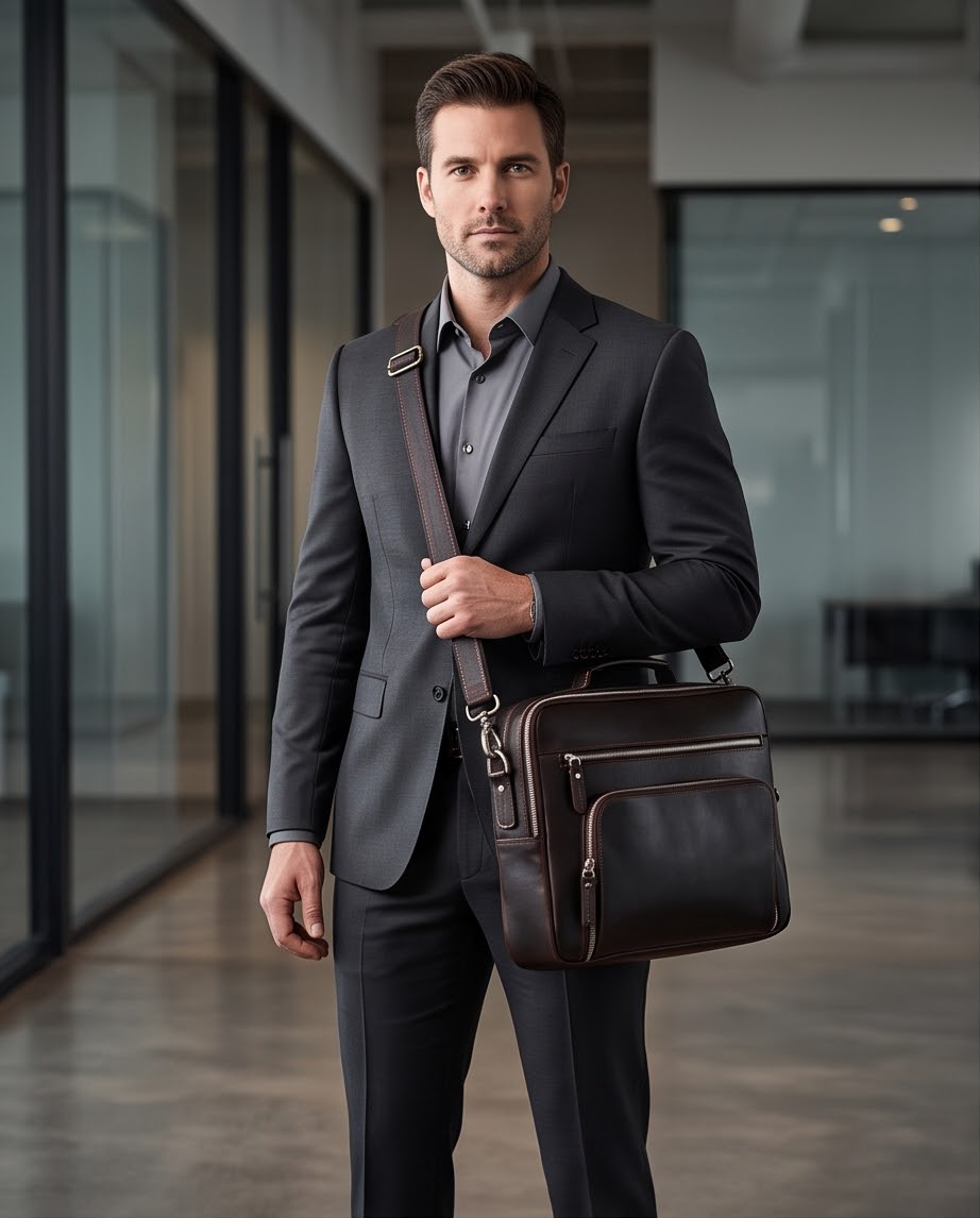 Q-VENTURE Full Grain Leather Laptop Briefcase & Messenger Bag for Men – 15.6" Computer Bag