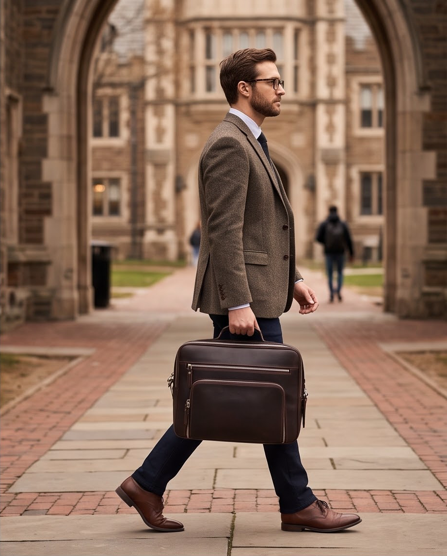 Q-VENTURE Full Grain Leather Laptop Briefcase & Messenger Bag for Men – 15.6" Computer Bag