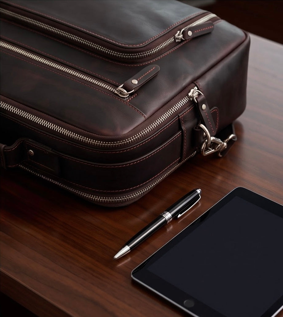 Q-VENTURE Full Grain Leather Laptop Briefcase & Messenger Bag for Men – 15.6" Computer Bag