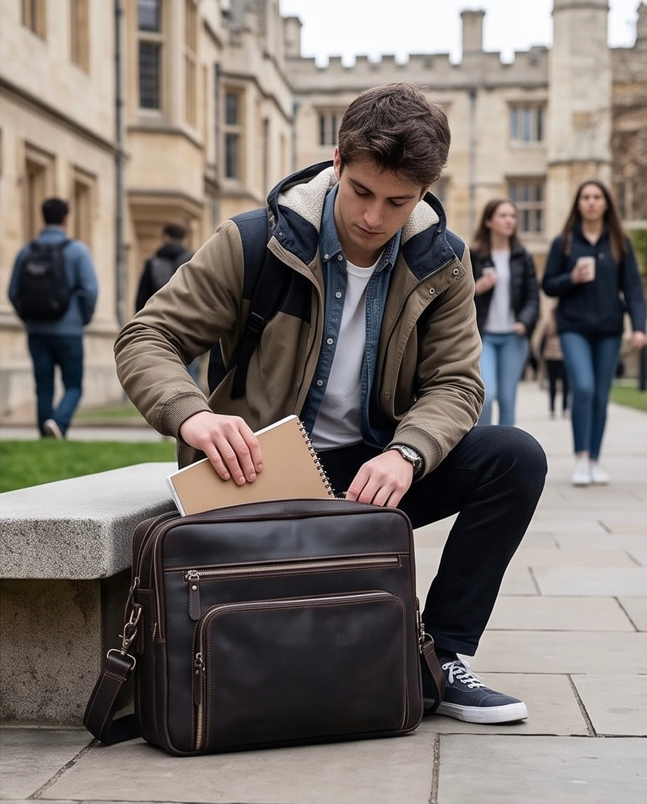 Q-VENTURE Full Grain Leather Laptop Briefcase & Messenger Bag for Men – 15.6" Computer Bag