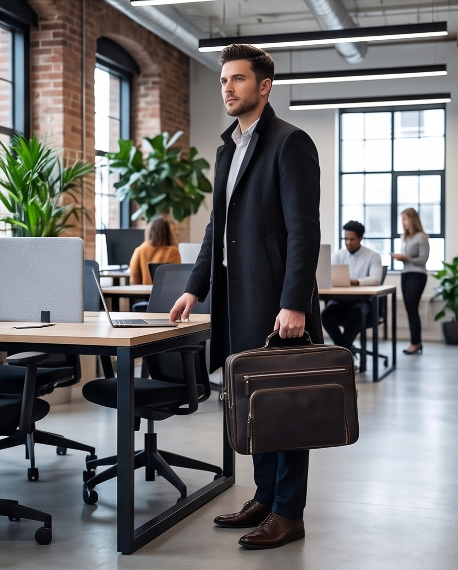 Q-VENTURE Full Grain Leather Laptop Briefcase & Messenger Bag for Men – 15.6" Computer Bag