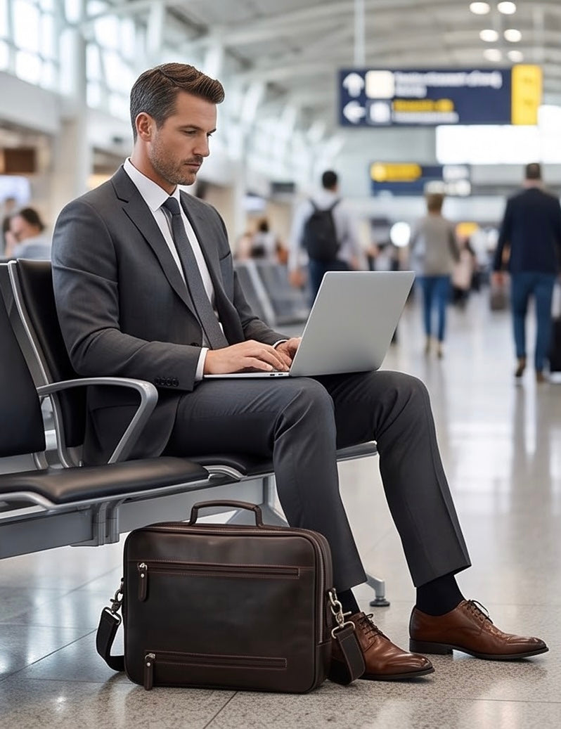 Q-VENTURE Full Grain Leather Laptop Briefcase & Messenger Bag for Men – 15.6" Computer Bag