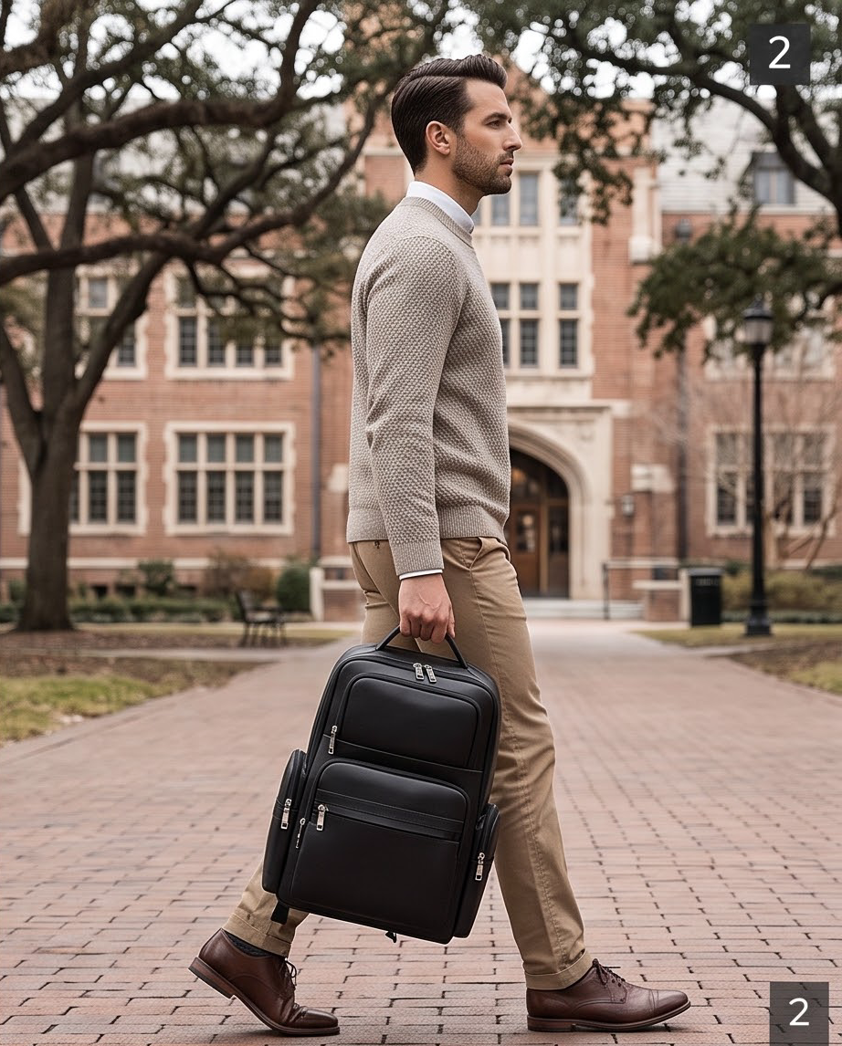 Q-ENORMOUS Genuine Leather Backpack – 40L Anti-Theft Travel & Laptop Bag with USB Charging Port