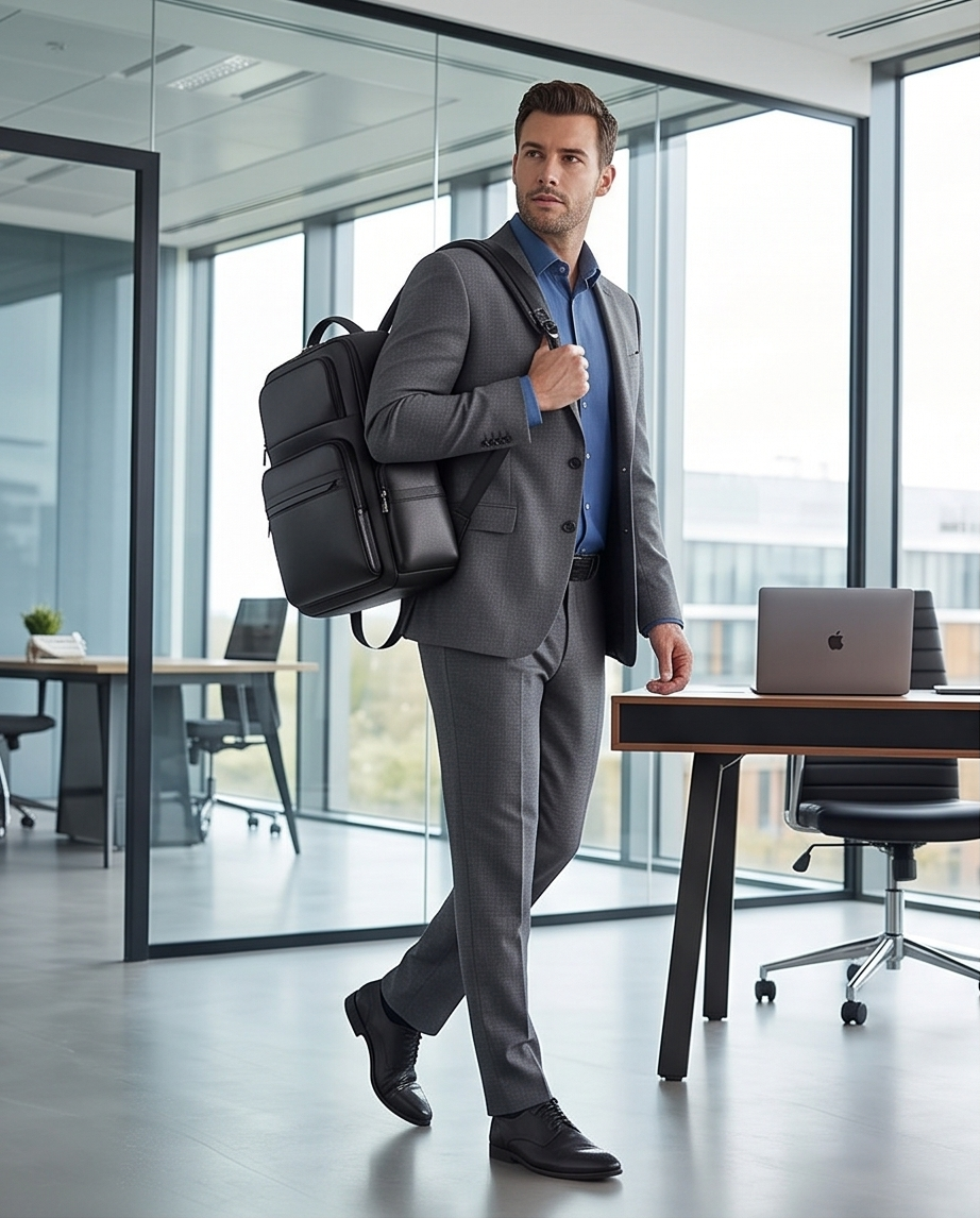Q-ENORMOUS Genuine Leather Backpack – 40L Anti-Theft Travel & Laptop Bag with USB Charging Port
