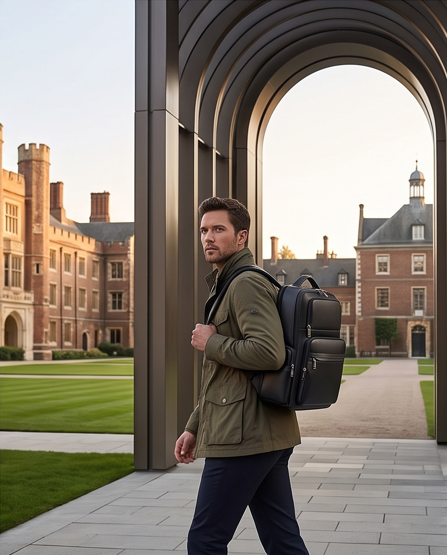 Q-ENORMOUS Genuine Leather Backpack – 40L Anti-Theft Travel & Laptop Bag with USB Charging Port