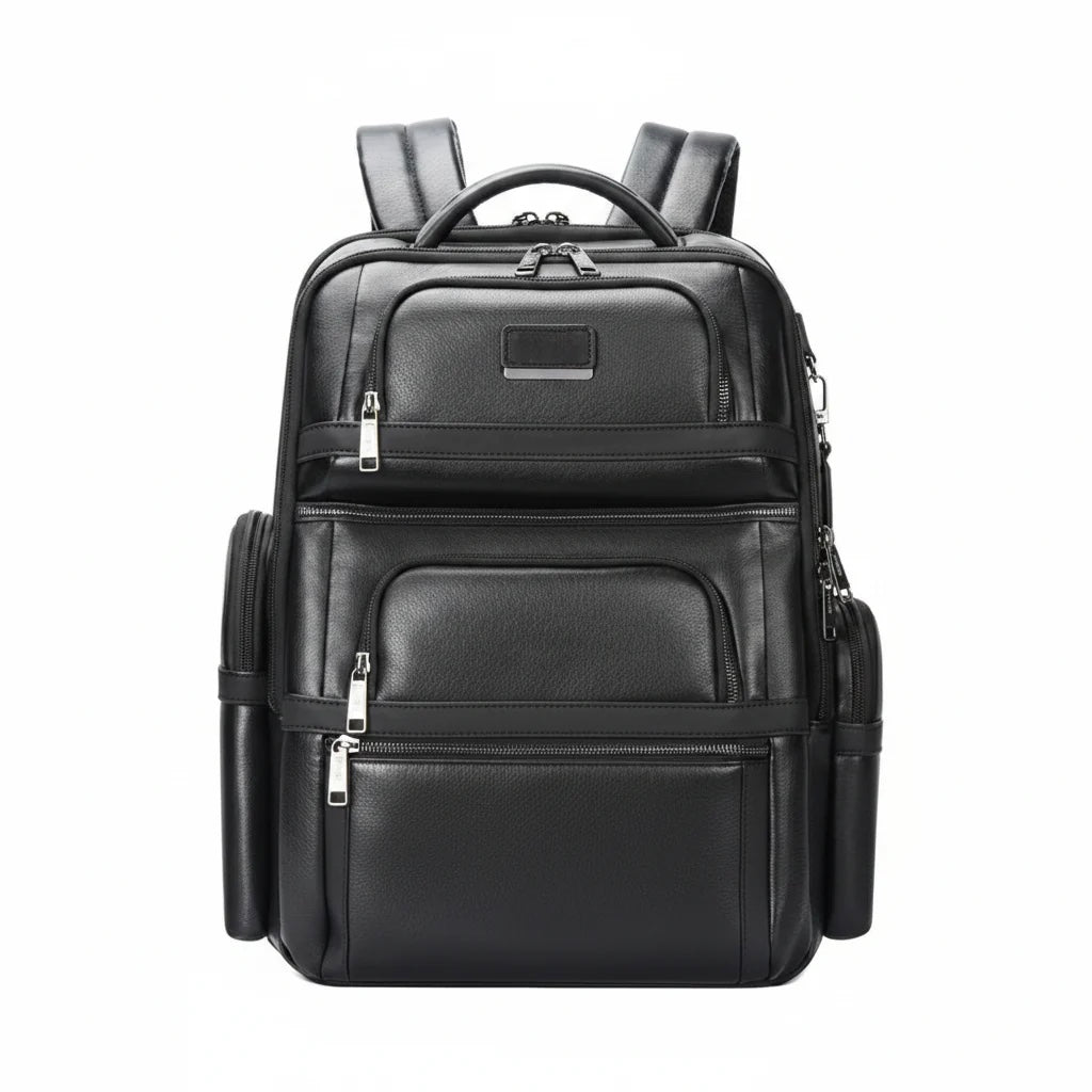 Q-Giant Genuine Leather Backpack – 40L Anti-Theft Travel & Laptop Bag with USB Charging Port