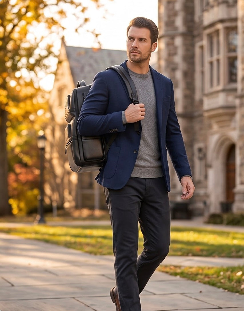Q-Giant Genuine Leather Backpack – 40L Anti-Theft Travel & Laptop Bag with USB Charging Port