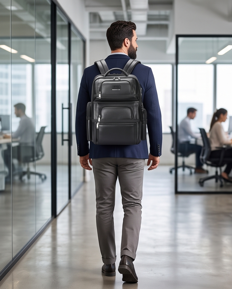 Q-Giant Genuine Leather Backpack – 40L Anti-Theft Travel & Laptop Bag with USB Charging Port