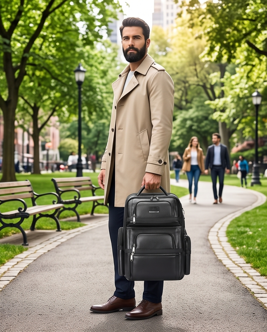 Q-Giant Genuine Leather Backpack – 40L Anti-Theft Travel & Laptop Bag with USB Charging Port