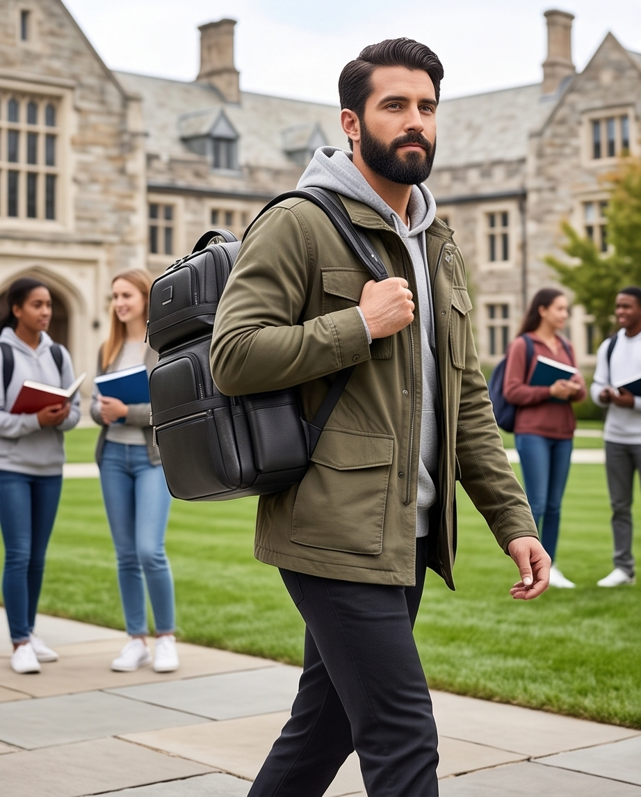 Q-Giant Genuine Leather Backpack – 40L Anti-Theft Travel & Laptop Bag with USB Charging Port