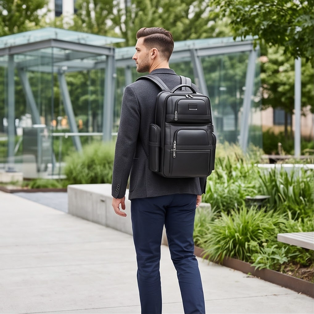 Q-Giant Genuine Leather Backpack – 40L Anti-Theft Travel & Laptop Bag with USB Charging Port