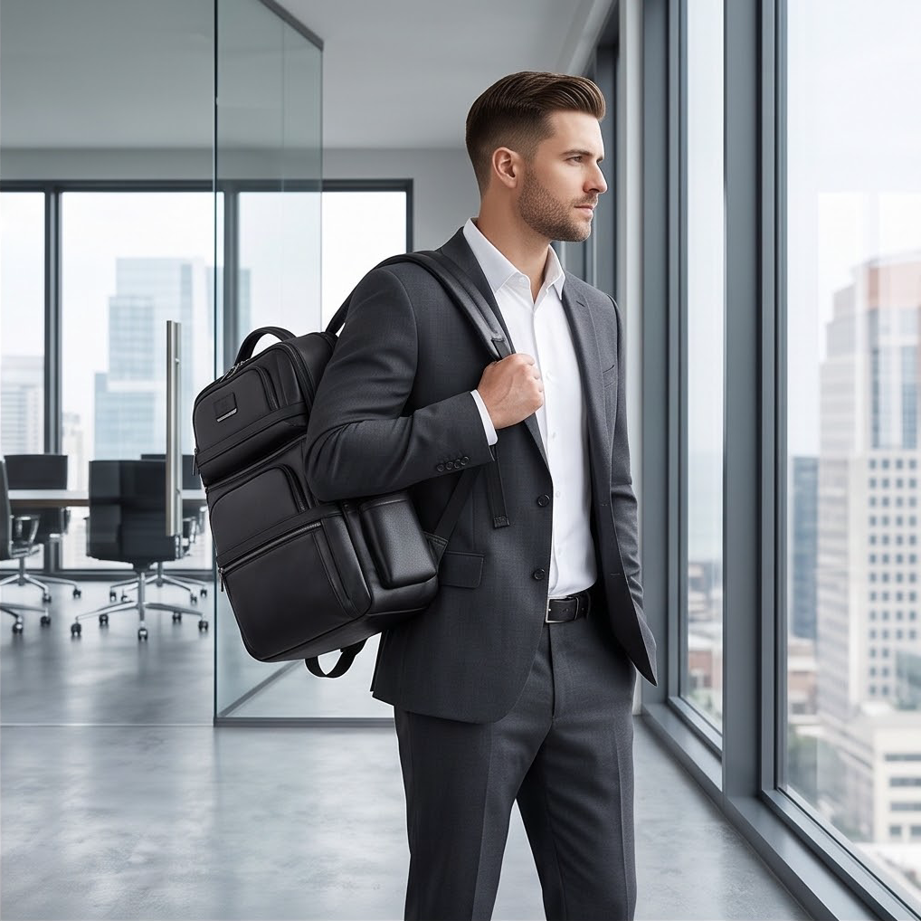 Q-Giant Genuine Leather Backpack – 40L Anti-Theft Travel & Laptop Bag with USB Charging Port