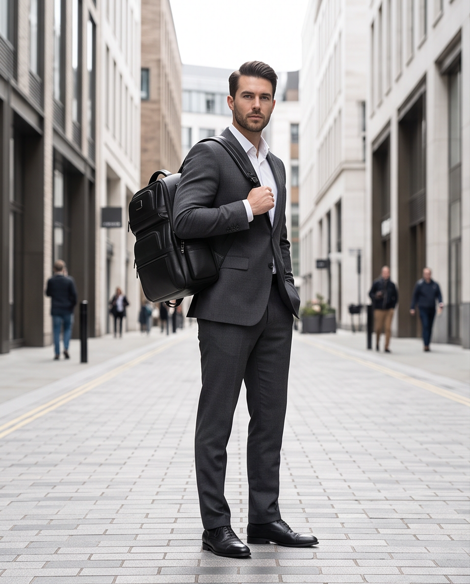 Q-Giant Genuine Leather Backpack – 40L Anti-Theft Travel & Laptop Bag with USB Charging Port