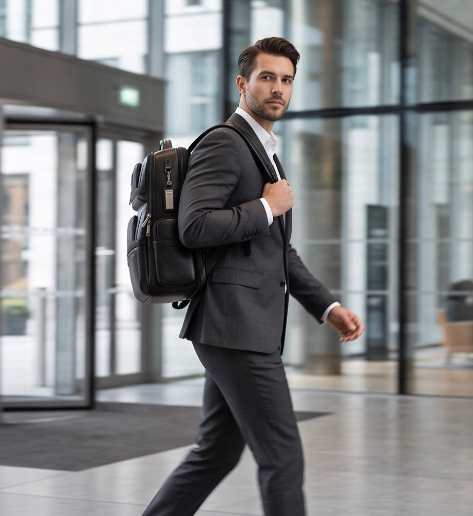 Q-Giant Genuine Leather Backpack – 40L Anti-Theft Travel & Laptop Bag with USB Charging Port