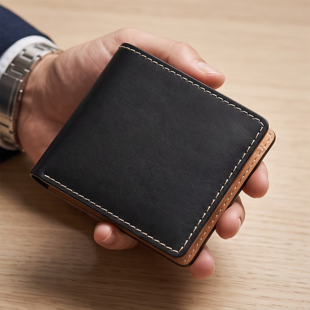 Q-SECURO Men's Slim Bifold Wallet – Italian Vegetable Tanned Leather, RFID Blocking, 6 Card Slots