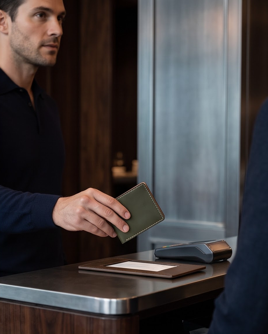 Q-SECURO Men's Slim RFID Wallet, Italian Leather, 6 Card Slots