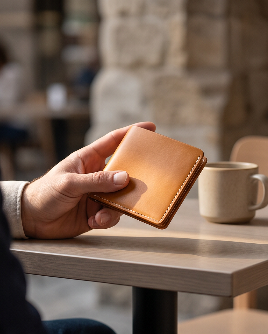Q-FORTAN Slim Leather Bifold Wallet for Men – Italian Vegetable Tanned, RFID Blocking