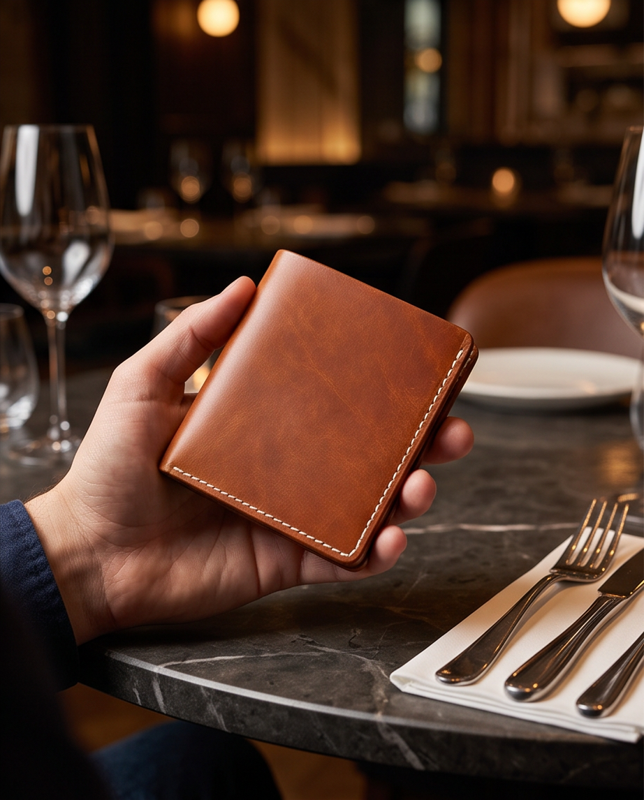 Q-FORTAN Slim Leather Bifold Wallet for Men – Italian Vegetable Tanned, RFID Blocking