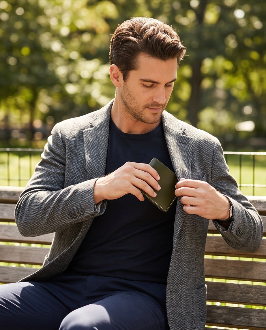 Q-FORTAN Men's Slim Italian Leather RFID Bifold Wallet