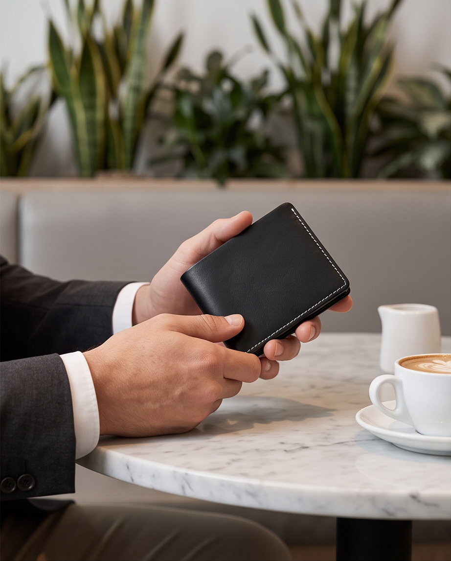 Q-FORTAN Men's Slim Italian Leather RFID Bifold Wallet