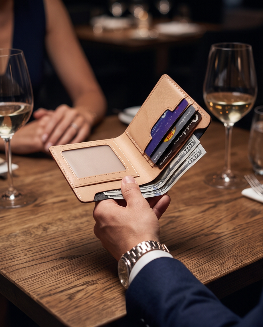 Q-FORTAN Men's Slim Italian Leather RFID Bifold Wallet