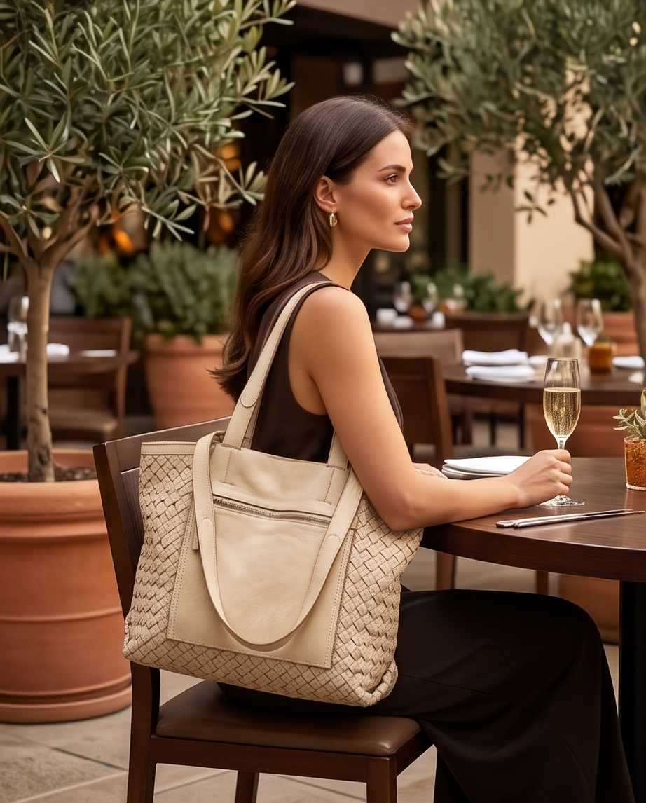 Q-Adelme Braided Calfskin Tote Bag — Handcrafted Elegance, Effortless Capacity