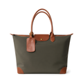 Q-VELORA Medium Nylon & Leather Travel Tote Bag – Waterproof, Laptop Compartment, 2-Way Carry