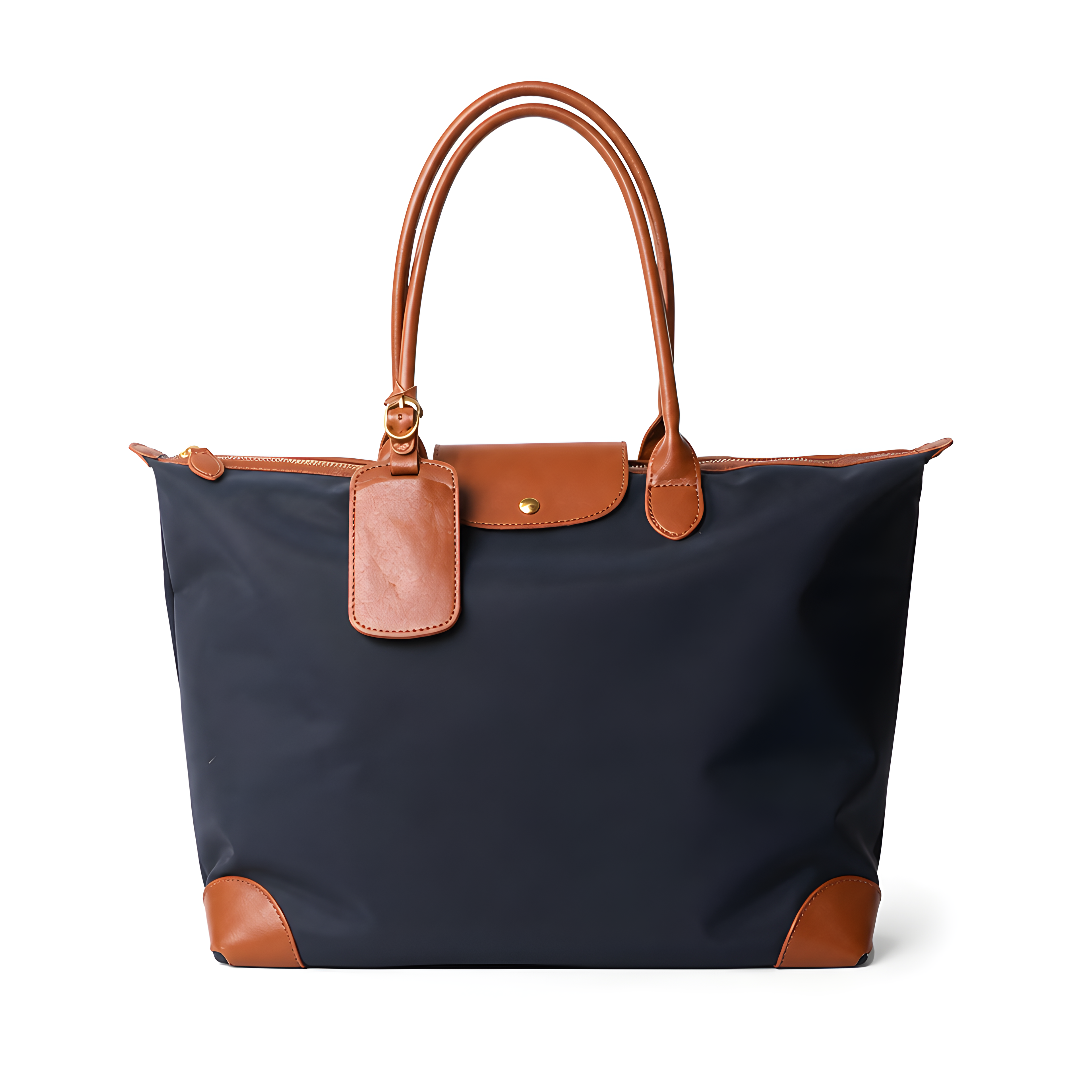 Q-VELORA Medium Nylon & Leather Travel Tote Bag – Waterproof, Laptop Compartment, 2-Way Carry