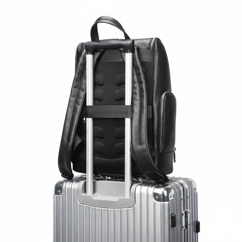Q-ALFA-EAGLE Genuine Cowhide Leather Laptop Backpack – Large Capacity & Breathable Back Support