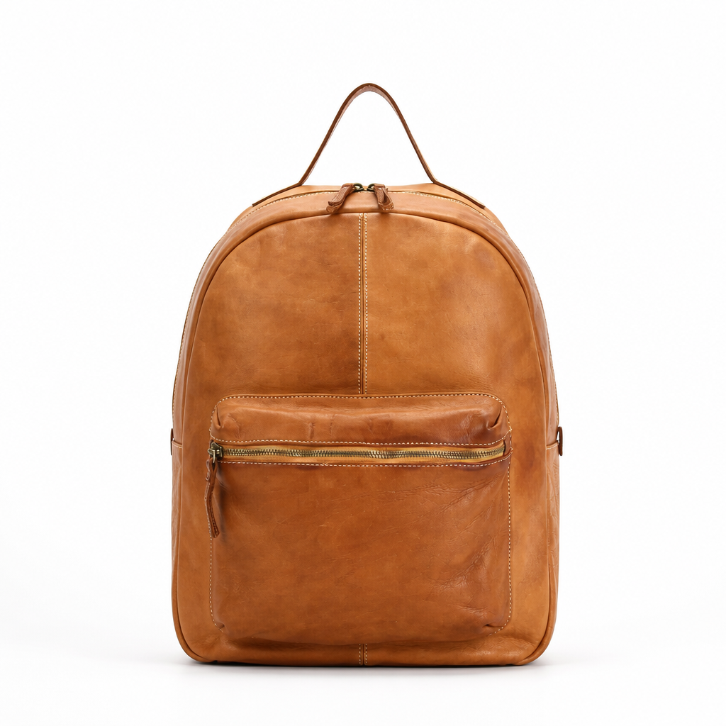 Q-ALPHA Large Vintage Calfskin Backpack – Italian Leather, Brass Hardware & Ergonomic Design