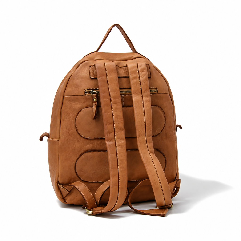 Q-ALPHA Large Vintage Calfskin Backpack – Italian Leather, Brass Hardware & Ergonomic Design